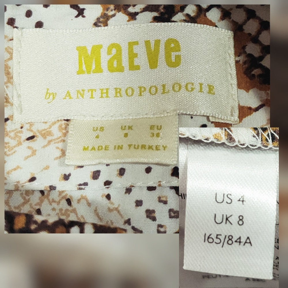 Anthropologie Maeve Maxi Dress 4 Brown Snakeskin Print Tiered Button Front Boho - Picture 4 of 12